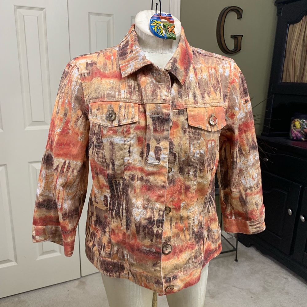 Chico’s Orange/Tan/Gold Jacket Size 1/M